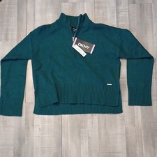 DKNY Women  s Green 1/4 Zip Mock Neck Solid Knit Pullover Sweater S DJ5R0975