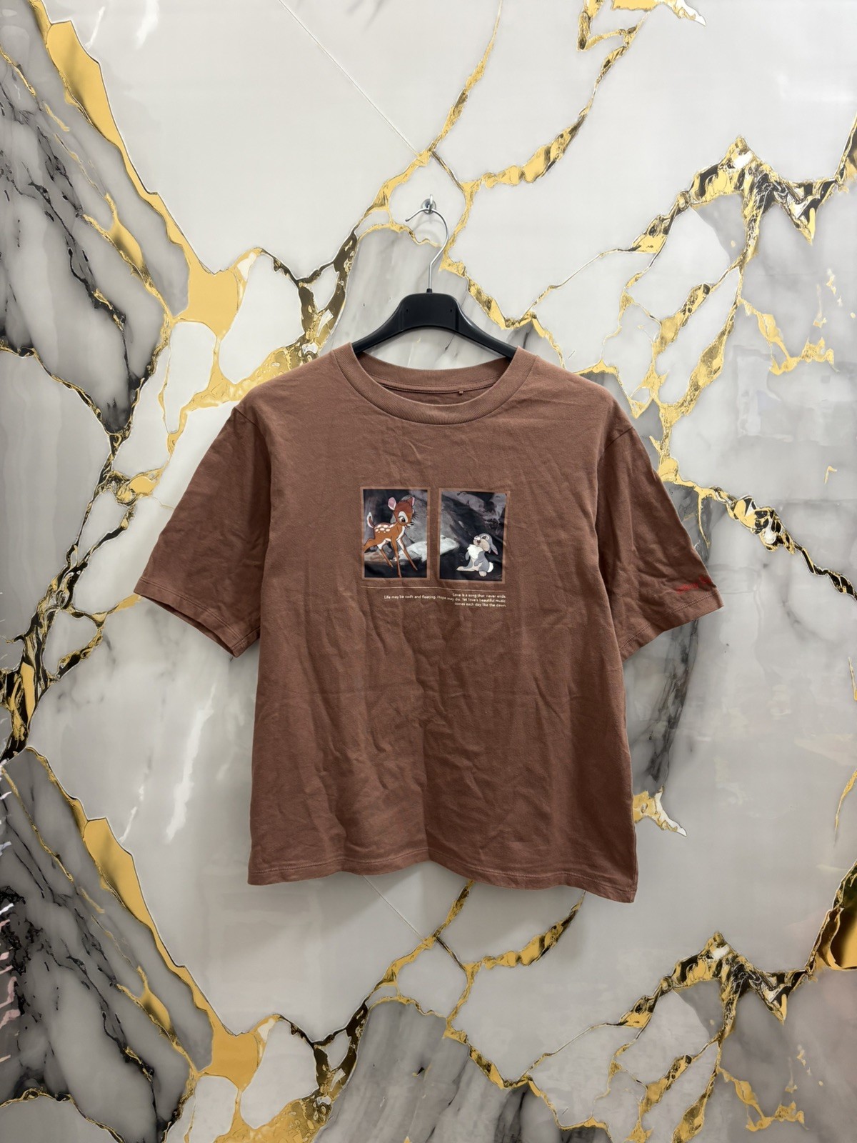 UNIQLO UT DISNEY Bambi & Thumper T-shirt Marrone Grafica Vintage Style L