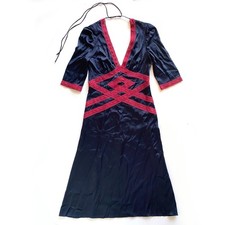 Vtg 90s Indigo Moon Boho Maxi Dress USA Made Crochet Trim Silk Blend Dress Sz S