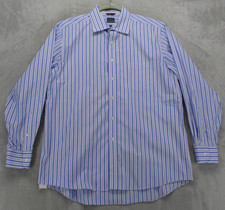 Chaps Dress Shirt Mens 17 34/35 Blue Stripe Long Sleeve Non Iron Classic Fit