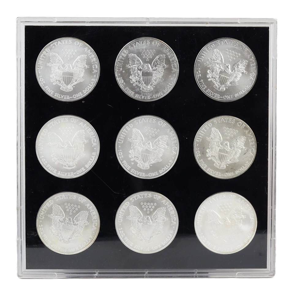 Complete 2004-2012 American Silver Eagle 9 Coin Set in Capital Plastics Holder - Image 2 of 2