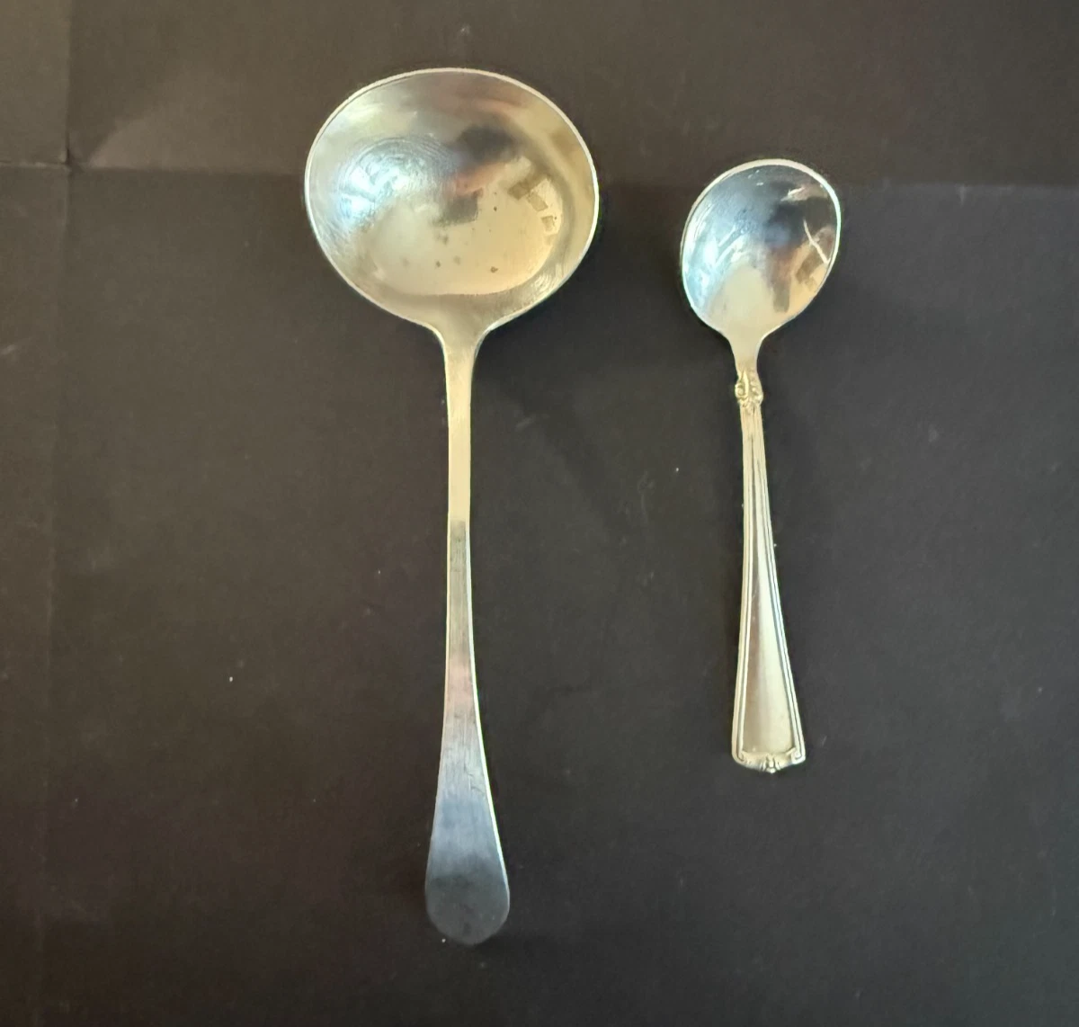 VINTAGE STERLING SILVER TWO PIECES 1.178oz(33.3g) 1 SAUCE LADLE, 1 SUGAR SPOON