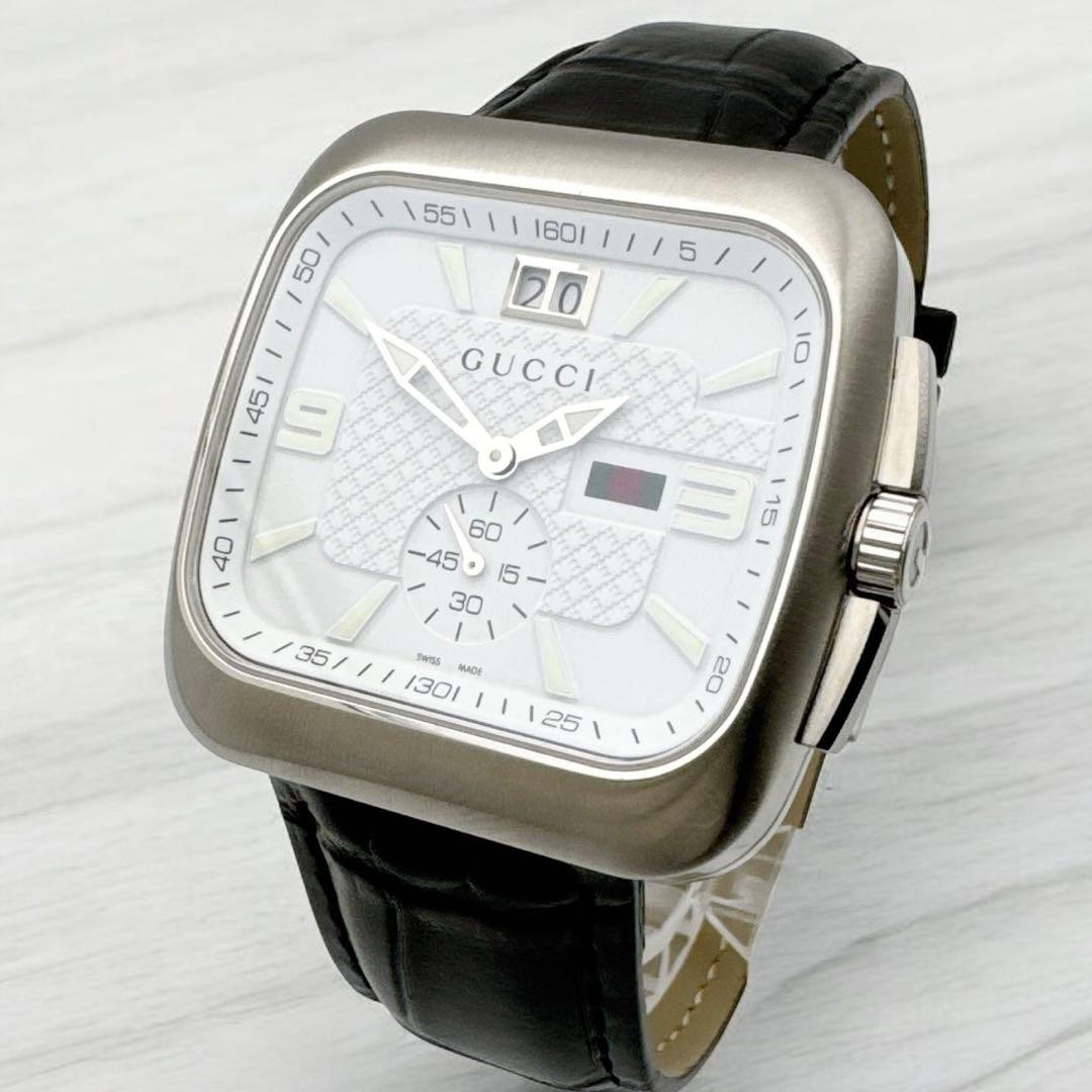 GUCCI Coupe Big Date Watch White Dial Timepiece Mens Luxury Authentic