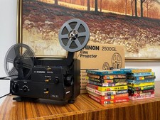 CHINON 2500GL DUAL 8mm Super Movie Projector Original Box 17 Films WORKING
