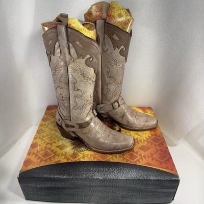 Tanner Mark Toscana Tabaco Leather Harness Boots Women's 9 - Cross Embroidery