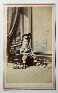 Vintage 1860s CDV Photo Seated Boy GEORGIE & Toys AURORA ILLINOIS DOUGLAS Giles