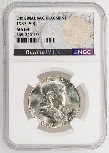 1957 Franklin Half Dollar NGC MS 64 50C Silver Coin Original Bag Fragment Slab