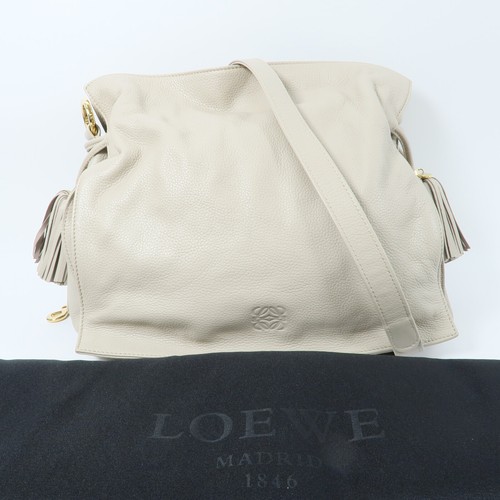 Borsa a tracolla LOEWE GHW Flamenco in pelle di vitello beige - Foto 11 di 16