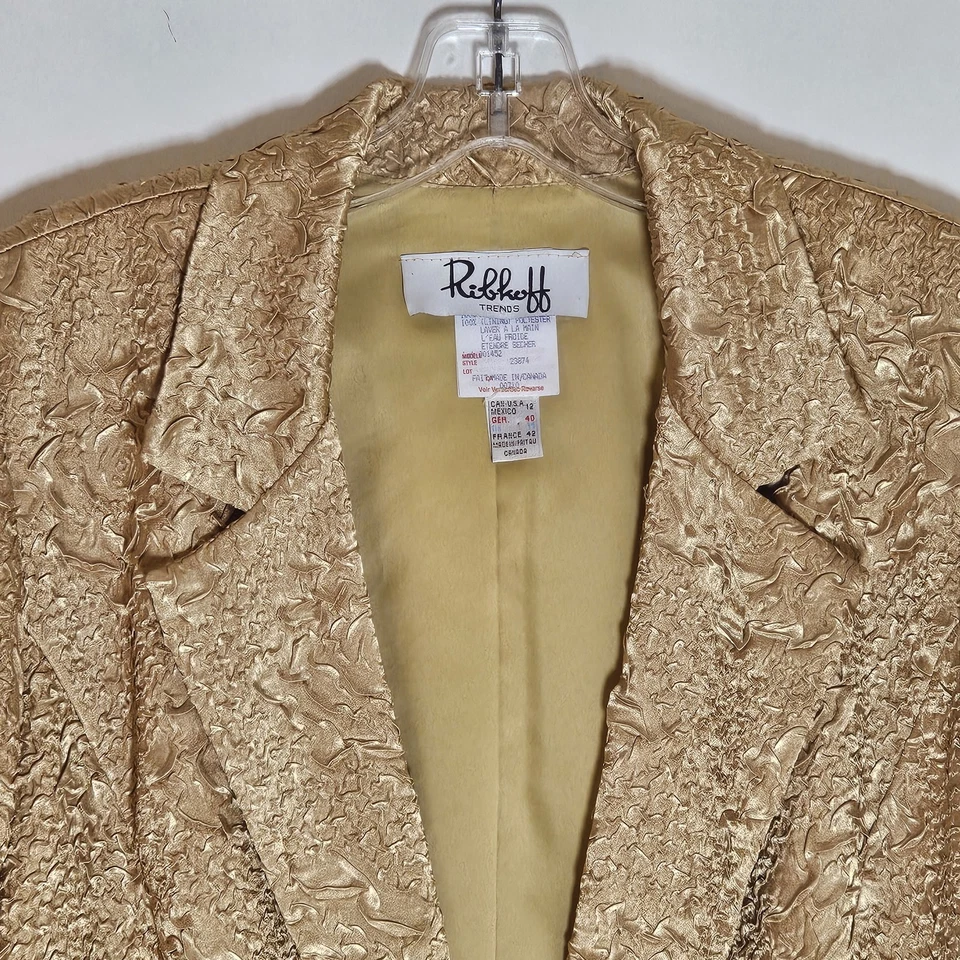 Blazer vintage Joseph Ribkoff para mujer 12 dorado metálico brocado chaqueta formal 42 Foto 2 de 4