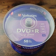 Blank DVD+R Discs Verbatim Life Series 50 Pack Brand New Factory Sealed 4.7GB