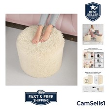 Round Pouf Ottoman Foot Rest, Footstool, 17 x 14 Inch, Beige High-Density O...