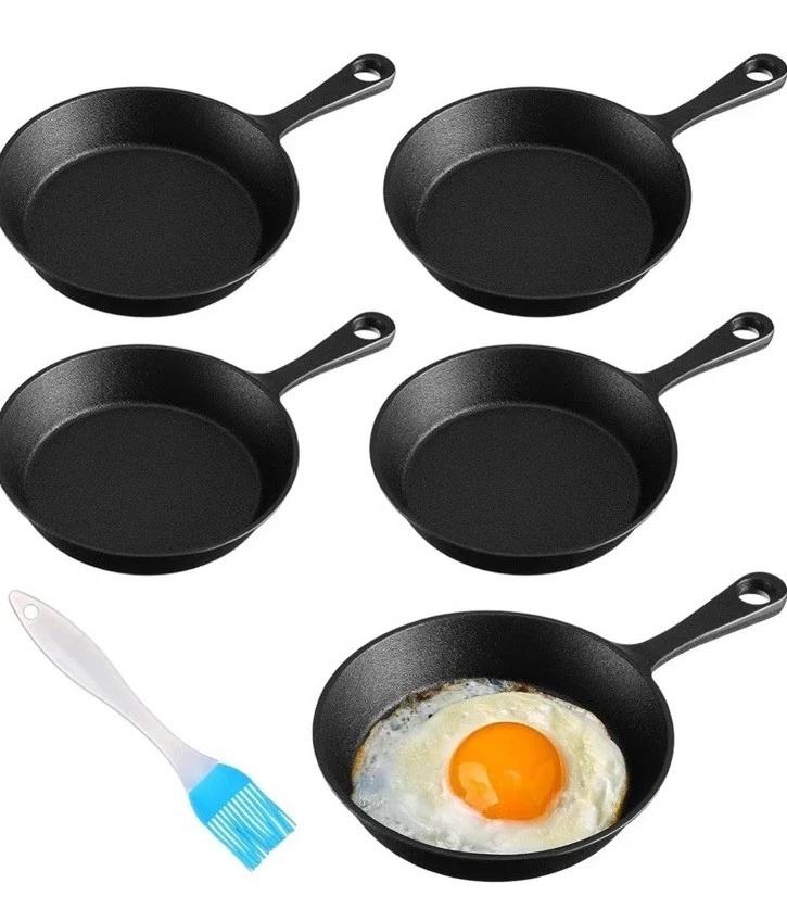 Mini Cast Iron Skillet Set 4 In Black 5 Pcs for Cooking Serving