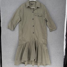 Zara TRF Outerwear Olive Green Ruffle Hem Utility Shirt Dress Small