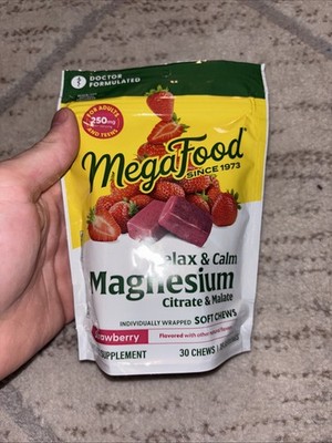 MEGAFOOD Strawberry Relax + Calm Magnesium, 30 CT - Brand New Factory Sealed