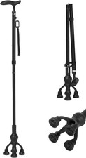 Black Foldable Walking Cane THandle Adjustable Free Standing Supports 300 lbs