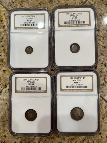 Great Britain Maundy  silver  4 coin set,  1906, King Edward VII. NGC graded