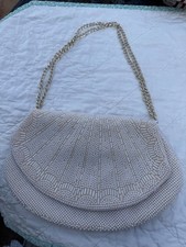 Lovely Cream Colored VINTAGE BEADED PURSE Handbag, Hong Kong Estate