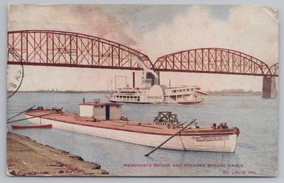 St. Louis Merchants Bridge & Steamer Spread Eagle Postcard 1911