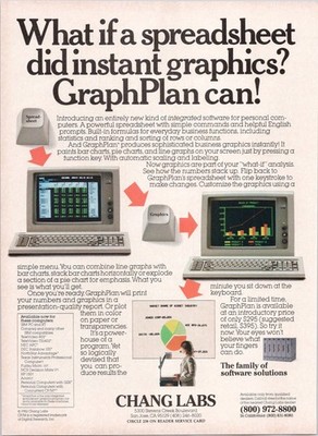 Chang Labs GraphPlan Software Vintage Print Ad 1984 Early PC Computer Graphics