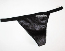 VICTORIA SECRET Silver Shine Soft Velvet V-String Thong S M XL Black Silver soft