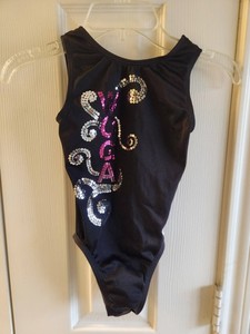 GK Elite Black WOGA Gymnastics Leotard CS Child Small