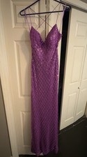 Purple Sleeveless Sequin Formal Evening Gown Party Dress