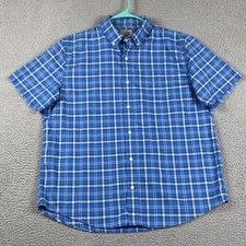 L.L. Bean Traditional Fit Button Shirt Men's Large Blue Plaid 100 Cotton