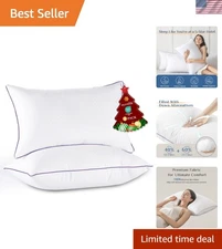 Queen Size Set of 2, Supportive Bed Pillows w/ Super Soft Down Alternative Fill