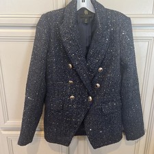 House Of Harlow double Breasted Tweed Jacket-Small Gold accents On Navy