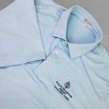 Peter Millar Summer Comfort Four Seasons Golf Logo Mens XL Polo Blue Striped