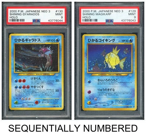 Pokemon PSA 9*2 Shining Gyarados & Shining Magikarp Holo 2000 NEO 3 Japanese