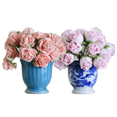 Bouquet de vase de roses miniatures en papier fait main échelle 1:6 maison... - Photo 1/4