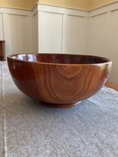 Vintage Turned Wood Bowl Glossy Finish Signed Approx 8 Inch