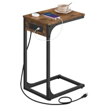 VASAGLE C-Shaped Side Table with Charging Station | End Table Sofa Couch Bedroom
