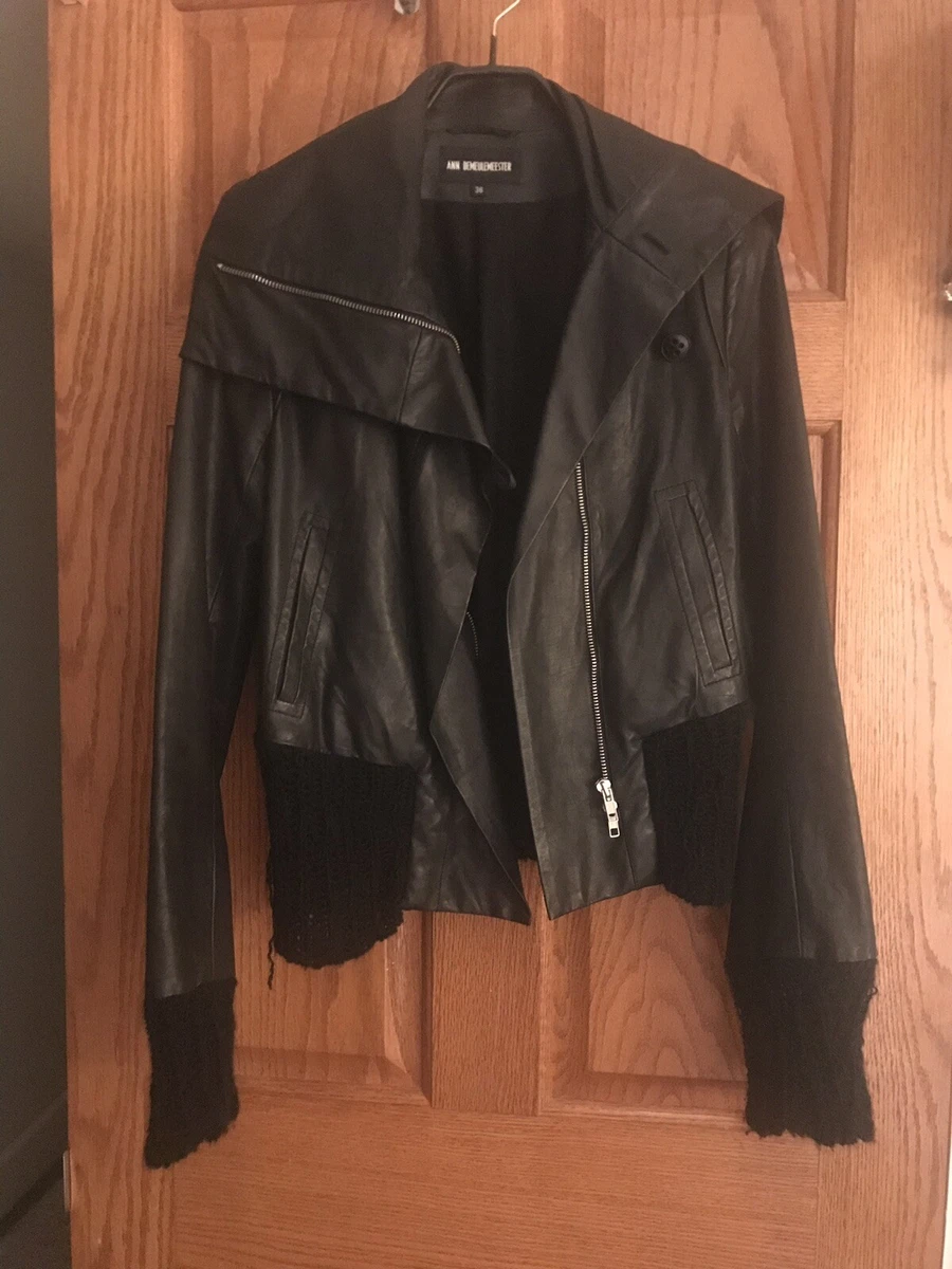 Ann Demeulemeester Vintage Womens Leather Jacket Moto Style Knit
