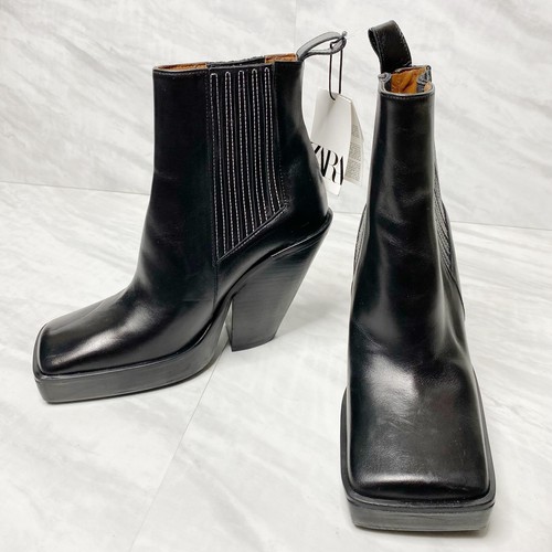leather ankle boots with block heel zara