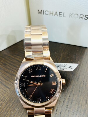New Michael Kors Lennox Three-Hand Rose Gold Tone Stainless Steel
