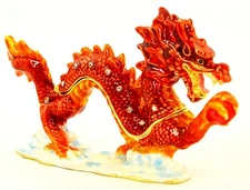 Chinese Dragon Trinket Box. Hand Painted Red Enamel & Swarovski Crystals 