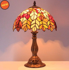 Tiffany Table Lamp Maple Leaf Style Stained Glass Vintage Bedside Light NEW