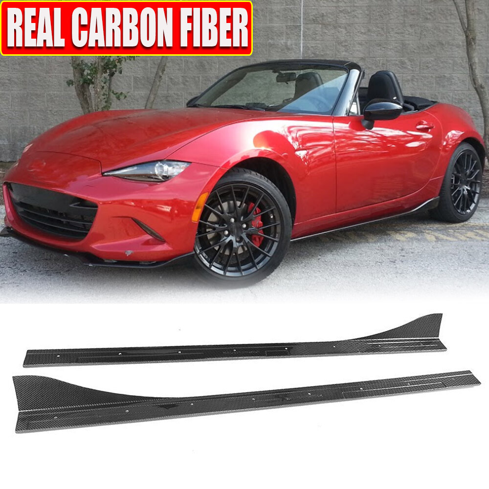 2PCS REAL CARBON Side Skirts Extension Lip Fit For Mazda MX-5