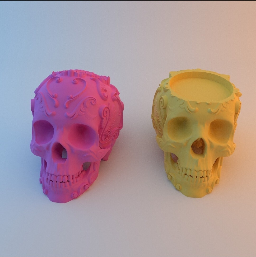 Skull Candle Holder Set Of 2 