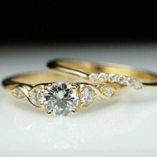 14k Yellow Gold Plated 2.5Ct Round Cut Simulated Diamond Wedding Bridal Ring Set