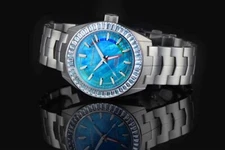 NEW 50mm Aragon Virtuoso Ti NE57 Titanium bracelet Topaz Aqua Sky blue MOP watch