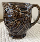 Vintage McCoy Pottery Bird & Cherries Small 5" Tall Dark Brown Pitcher 1930 Chip