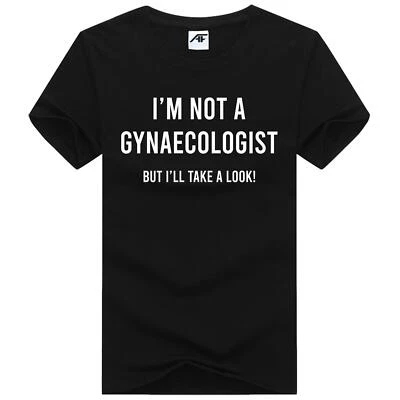AMARE FEECHI Men's I'm Not A Gynecologist Printed Funny Rude Joke T-Shirts Crew Neck Tee Tops