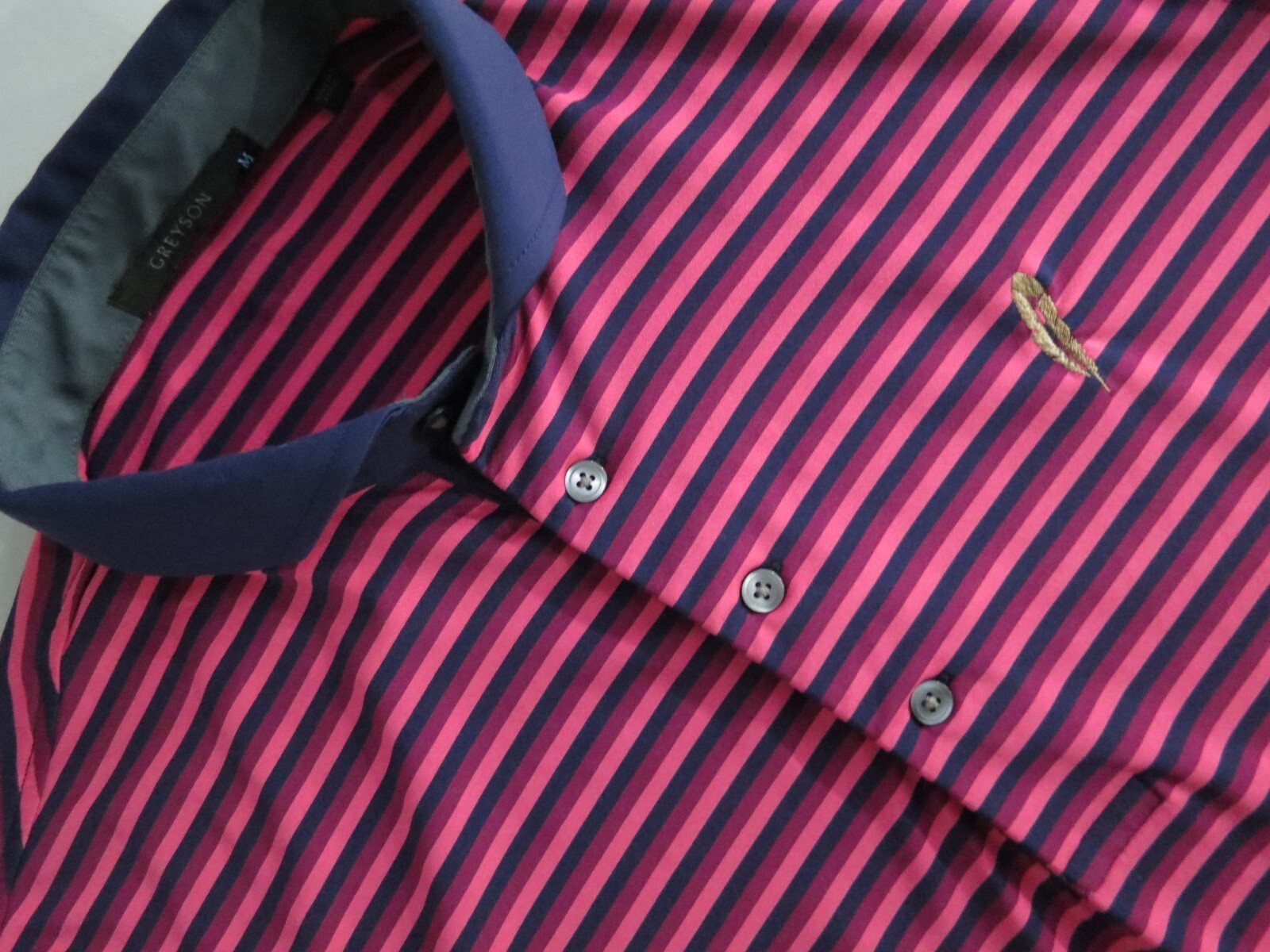 Greyson Three button front Multi color stripe Gol… - image 3