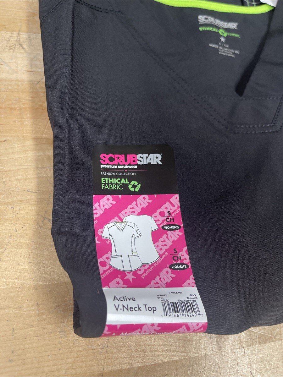 Scrubstar Women's Black Stretch Moisture Control Scrub Top Shirt