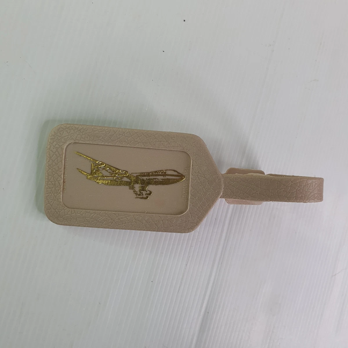 Vintage Airplane Airline Bag Tag Made In Australia Plastic Brown Gold Jet