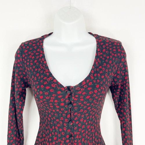 ,, Topshop ribbed ditsy print stretch jersey button up mini dress size 8 pet - Picture 3 of 3