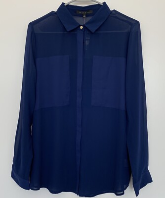 Trend Tahari Women s Blue Blouse Shirt Long Sleeve Size M